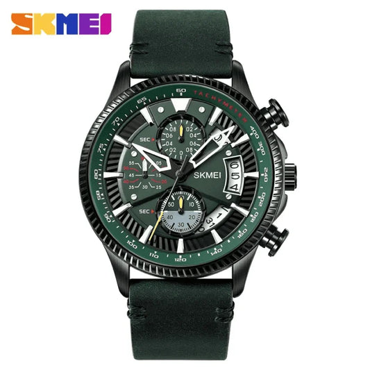 Skmei – 2059 – Three Dial Quartz Watch Leather Strap 30 Meter Waterproof – Green