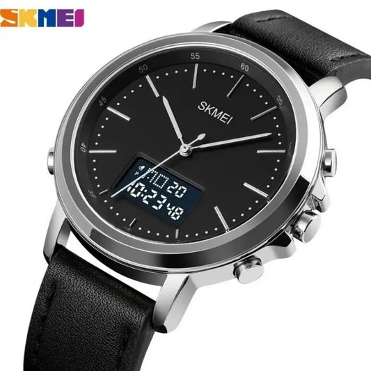 Skmei – 1652A – Leather Multifunctional Waterproof – Silver